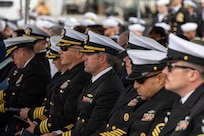 260217-N-DO408-1114 NAVAL BASE POINT LOMA, Calif. (Feb. 17, 2026) Sailors attend the change of command ceremony for Los Angeles-class fast-attack submarine USS Greeneville (SSN 772) onboard Naval Base Point Loma, Feb. 17, 2026. During the ceremony, Cmdr. Chad Tella was relieved by Cmdr. Spencer Ovren as commanding officer of Greeneville. Greeneville is assigned to Commander, Submarine Squadron 11, home to four Los Angeles-class fast-attack submarines, which are capable of supporting various missions, including anti-submarine warfare, anti-ship warfare, strike warfare and intelligence, surveillance and reconnaissance. (U.S. Navy photo by Mass Communication Specialist 2nd Class Rashan Jefferson)