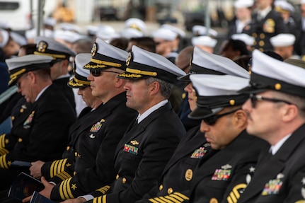 260217-N-DO408-1114 NAVAL BASE POINT LOMA, Calif. (Feb. 17, 2026) Sailors attend the change of command ceremony for Los Angeles-class fast-attack submarine USS Greeneville (SSN 772) onboard Naval Base Point Loma, Feb. 17, 2026. During the ceremony, Cmdr. Chad Tella was relieved by Cmdr. Spencer Ovren as commanding officer of Greeneville. Greeneville is assigned to Commander, Submarine Squadron 11, home to four Los Angeles-class fast-attack submarines, which are capable of supporting various missions, including anti-submarine warfare, anti-ship warfare, strike warfare and intelligence, surveillance and reconnaissance. (U.S. Navy photo by Mass Communication Specialist 2nd Class Rashan Jefferson)