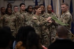U.S. Army Command Sgt. Maj. Kimberly Gilleran and Maj. Nicholas Long, senior enlisted leader and commander of the Marietta-based 93rd Financial Management Support Detachment, 781st Troop Command Detachment, 78th Troop Command, Georgia Army National Guard, case the battalion's colors during the unit's departure ceremony at Clay National Guard Center, Marietta, Georgia, Feb. 7, 2026. The ceremony was held in honor of the unit's upcoming mobilization to the U.S. Army Central Command's area of responsibility. The mission of the unit is to provide financial support to units from brigade to theater level. The casing of the colors symbolizes the unit's readiness and preparation to operate away from their home station. (U.S. Army National Guard photo by Spc. Ayanna Tillman)