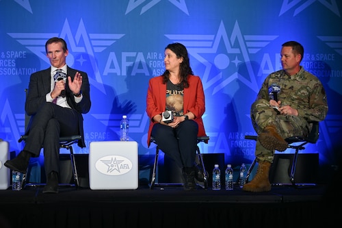 Panelists at a Feb. 25, 2026, Air & Space Force's Association Warfare Symposium DAF BATTLE NETWORK event discuss the critical evolution of the network relative to ongoing warfighting acquisition transformation efforts. Brig. Gen. Jason Voorheis, Dr. Bryan Tipton, Shannon Pallone, and Taylor “Bingo” Herron shared insights on how the Department of the Air Force is connecting every domain to ensure decision advantage to the joint force.