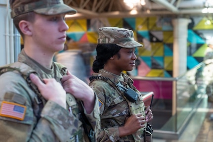U.S. Army Spc. Quanajah Smith, an Alabama National Guardsman, stands on duty at Union Station in Washington, D.C., while supporting the D.C. Safe and Beautiful mission. Alabama National Guard Soldiers are providing support to local and federal law enforcement agencies to help ensure the safety of those who live, work, and visit the District. (U.S. Air National Guard photo by Master Sgt. William Blankenship)