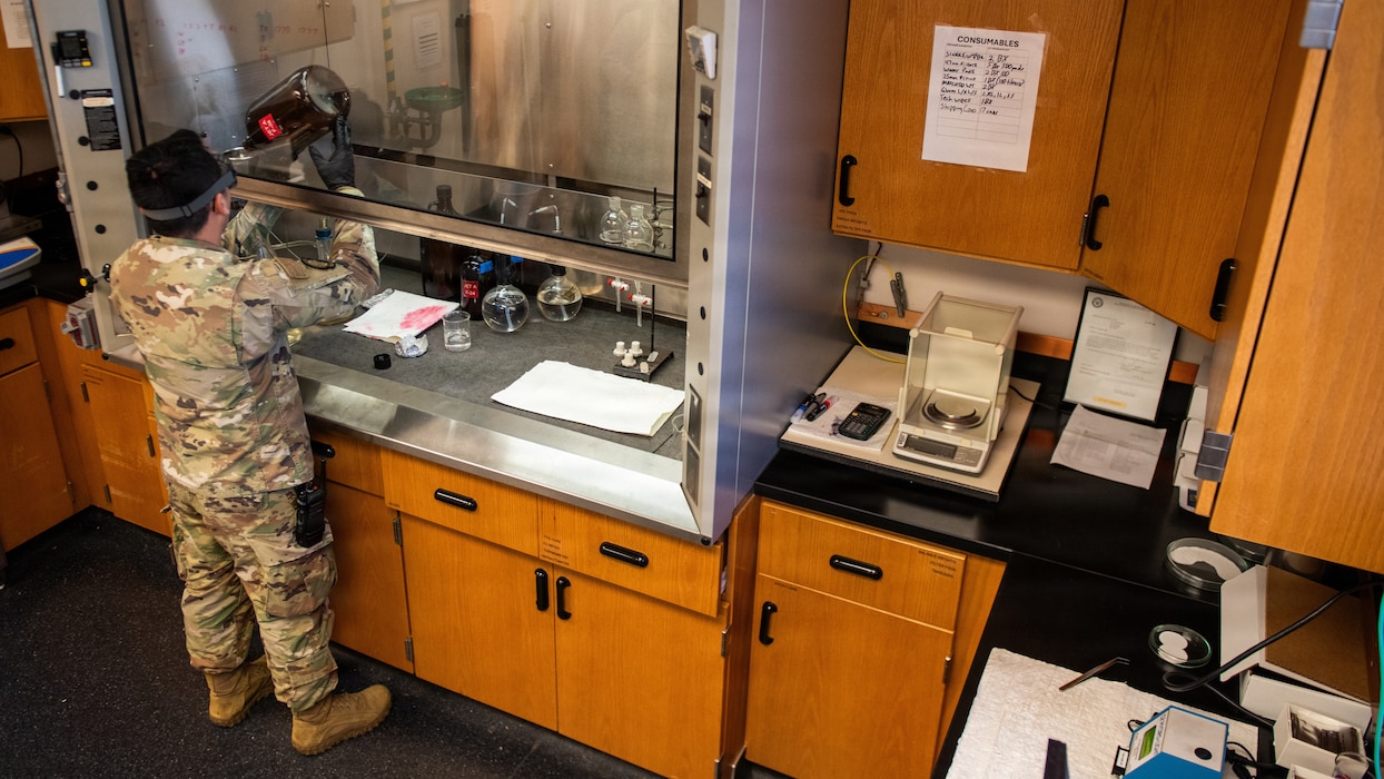 Airman performs a fuel sample test