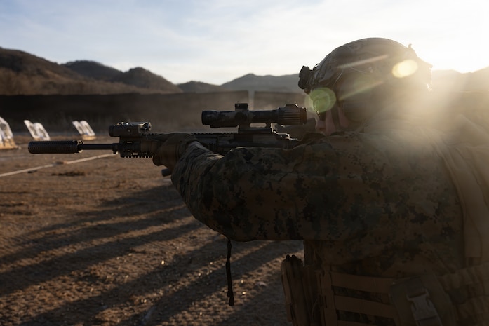 A U.S. Marine with 2nd Battalion, 7th Marines, forward deployed with 4th Marine Regiment, 3rd Marine Division as part of the Unit Deployment Program, engages targets during a live-fire range during Korea Viper 26.2 at Suesong-ri range in Pohang, South Korea, Feb. 19, 2026.