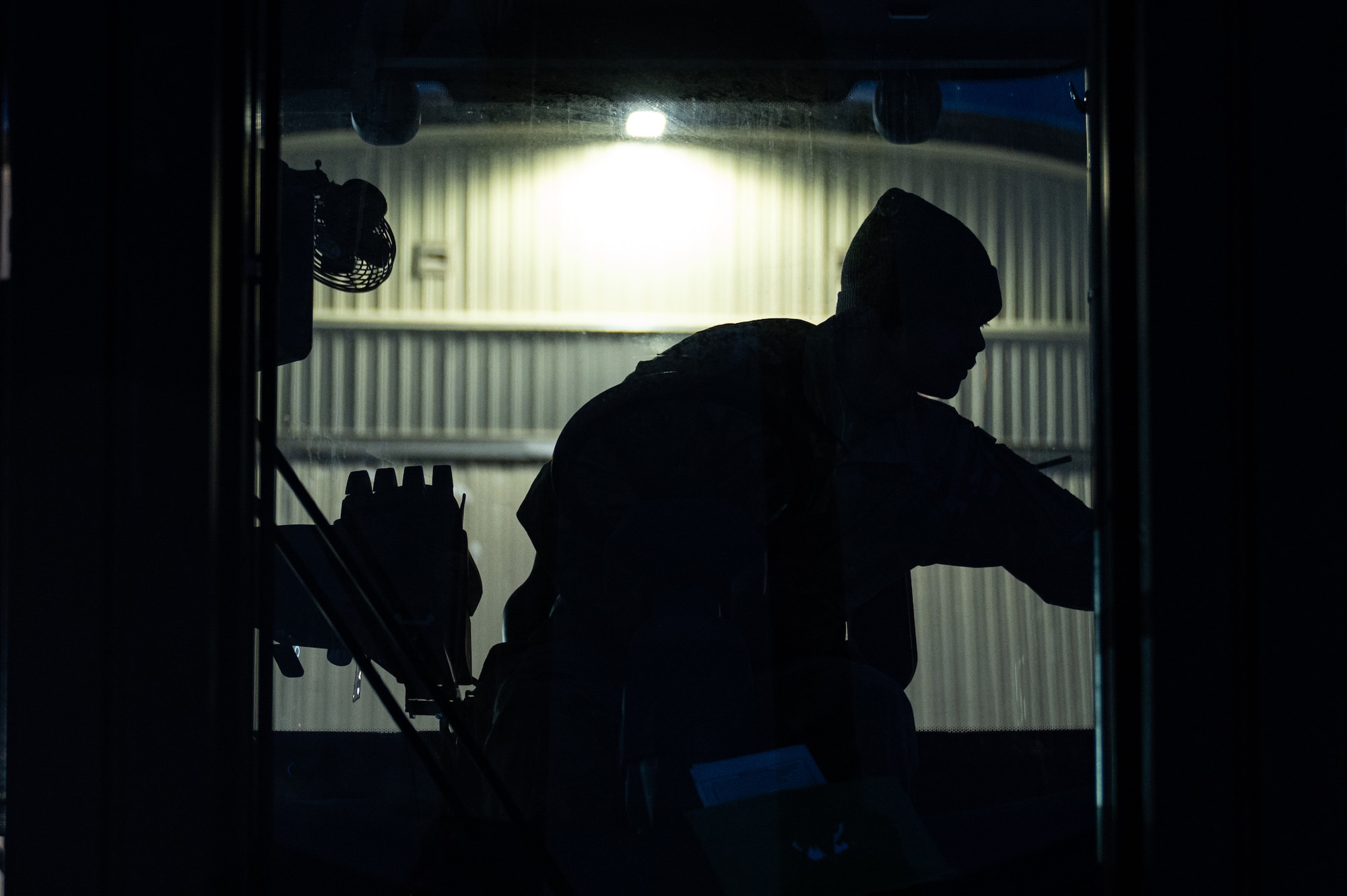 U.S. Air Force Airman Aiden Gonzales, 773d Logistics Readiness Squadron ground transportation support operator, operates a forklift during a Prepositioned Warfighting Materiel movement at Joint Base Elmendorf-Richardson, Alaska, Jan. 15, 2026. The movement of PWM revamps Pacific Air Command's ability to rapidly generate airpower and provides the theater with enhanced infrastructure, robust material maintenance, and advanced command, control, communications, computers, and intelligence capabilities. (U.S. Air Force photo by Senior Airman Hunter Hites)