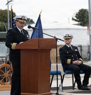 Navy Capt. Victor Diaz, deputy commander, Naval Medical Forces Pacific, provides the keynote address during the Expeditionary Medical Facility 150 Alpha change of command ceremony aboard Naval Hospital Camp Pendleton on Feb. 20, 2026. “More than a change of command, this is a moment to recognize the strategic importance of Navy Medicine’s expeditionary medical forces in supporting our warfighters and strengthening our ability to be a ready, agile, and sustainable force in the Indo-Pacific region,” said Diaz during his remarks.