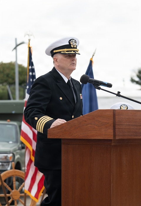 Navy Capt. Kenneth Basford, outgoing commanding officer of Expeditionary Medical Facility 150 Alpha, provides comments during the EMF 150 Alpha change of command ceremony aboard Naval Hospital Camp Pendleton on Feb. 20, 2026. Basford relinquished command to Capt Cheri Smiley, his executive officer, during the time-honored ceremony. “Over the last two years, EMF Alpha has accomplished many things, to include working with Joint Task Force Bravo, civilian healthcare professionals for joint enroute care, special boat teams, U.S. Army, U.S. Air Force, (helicopter) squadrons on North Island, and two missions to Honduras,” Basford said during his remarks.