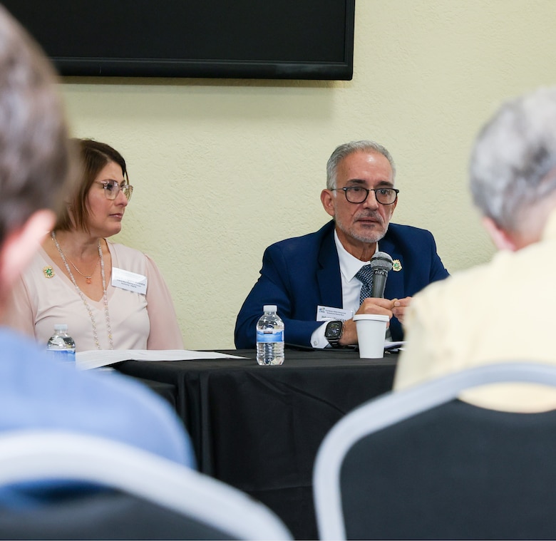 Mary Carmen Zapata, executive director of the Puerto Rico Electric Power Authority (PREPA), and Hector Morales, president of the Puerto Rico Planning Board discuss how water intersects with land use, energy reliability, environmental protection, and emergency management during the Caribbean Water Resources Summit’s first panel session. The summit, held Feb. 20, 2026, in San Juan, Puerto Rico, brought together more than 130 participants from federal agencies, territorial partners, universities, and nonprofit organizations to share data, align priorities, and advance collaborative solutions for the region’s water future.