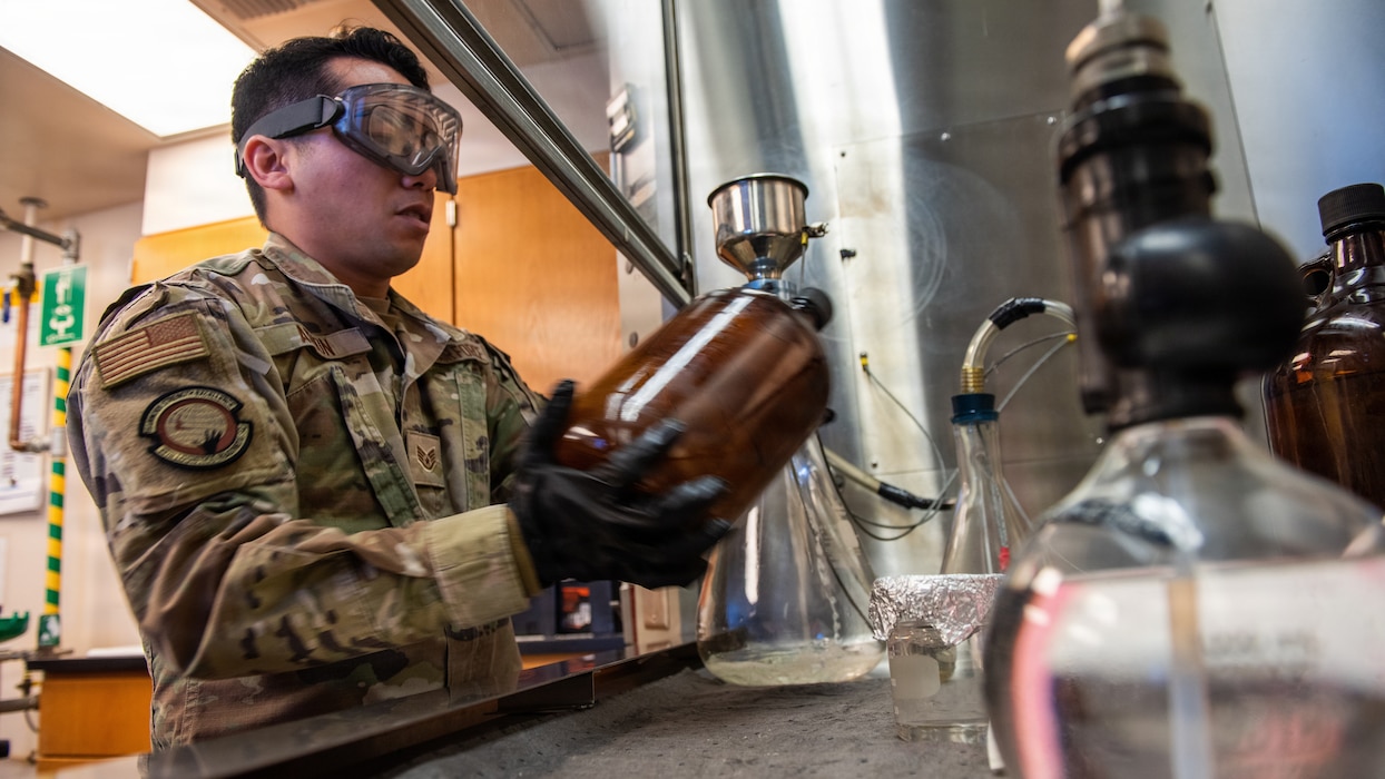 Airman performs fuel sample testing