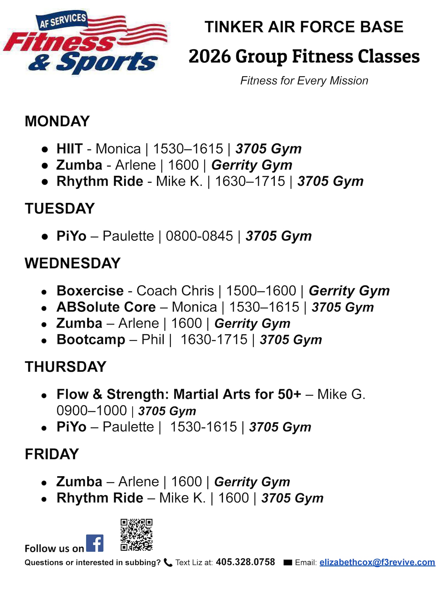 Graphic describing Fitness class information.