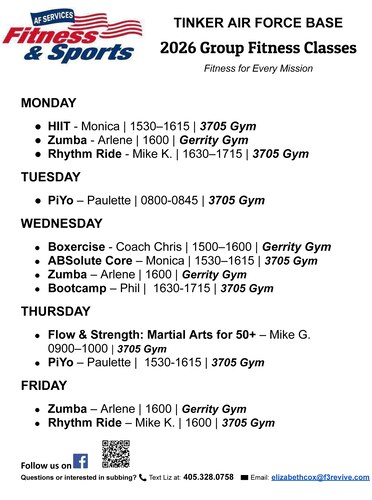 Graphic describing Fitness class information.