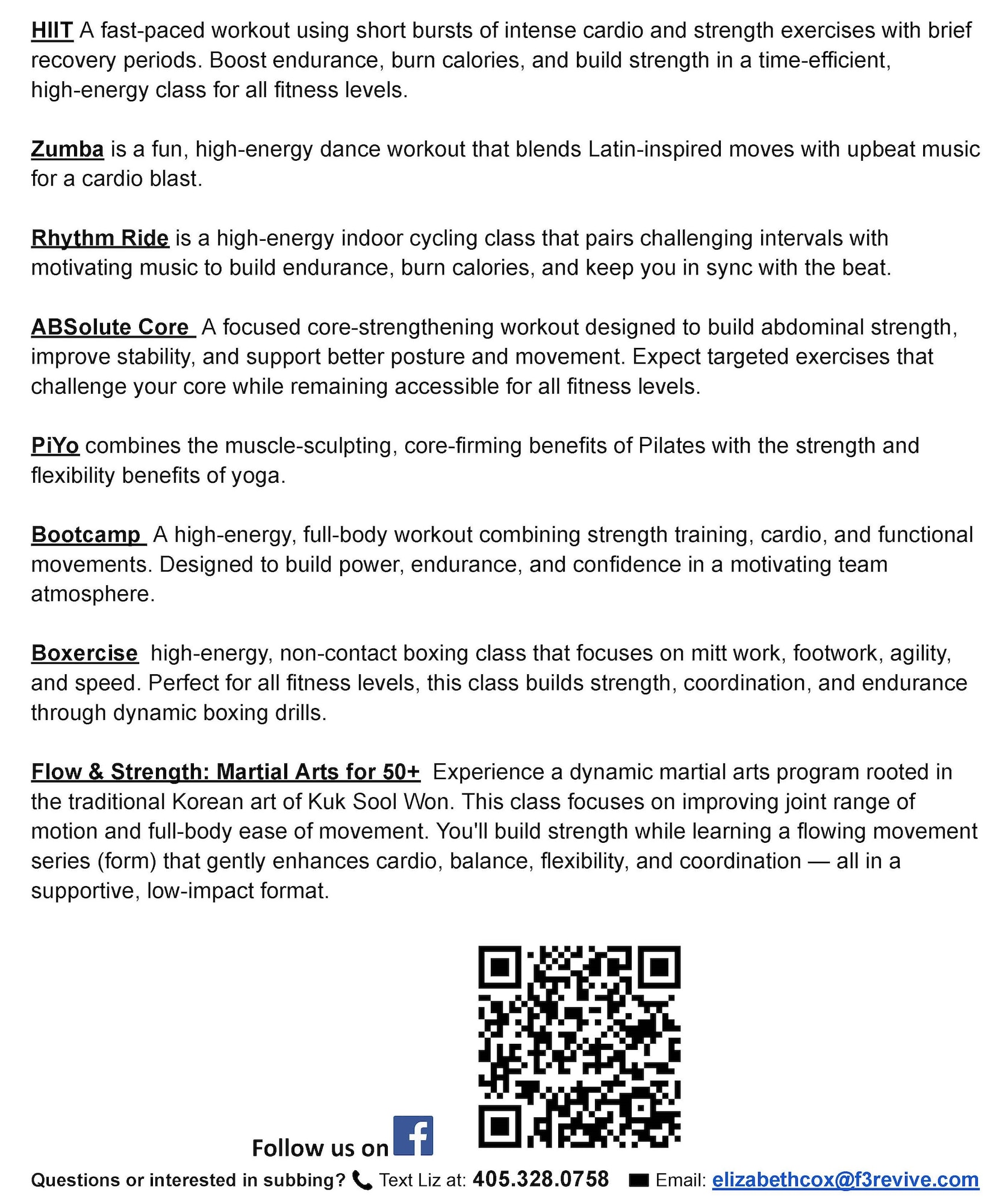 Graphic describing Fitness class information.