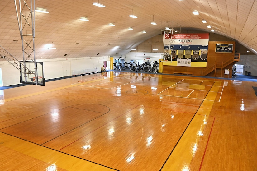 The main gym floor at Blue Mountain Sports Arena, pictured here on Feb. 26, 2026 is the facility's original floor and dates to 1942. (Pennsylvania National Guard photo by Brad Rhen)
