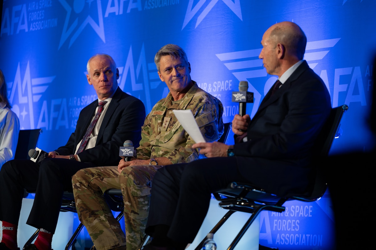 Air Force leaders attend a panel.