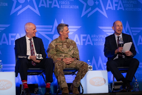 Air Force leaders attend a panel.