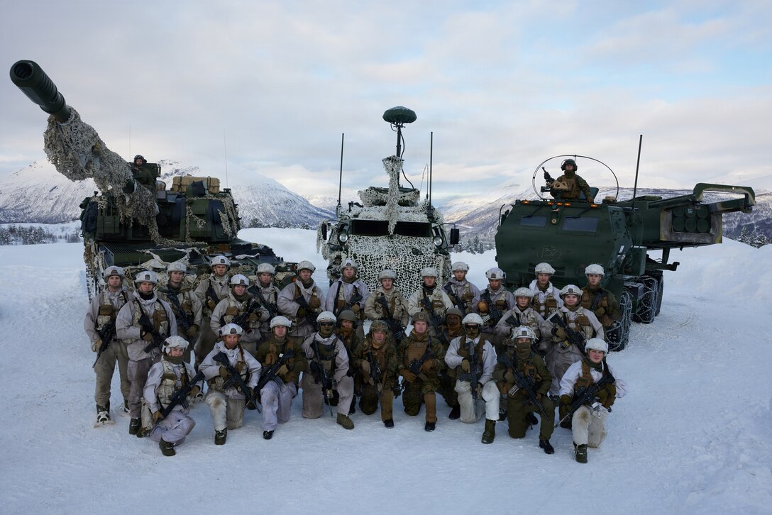 U.S. Marines with 2nd Battalion, 10th Marine Regiment, 2nd Marine Division, train with Norwegian Armed Forces in Setermoen, Norway, Feb. 24, 2026. A key component of NATO's enhanced vigilance activity Arctic Sentry, exercise Cold Response 26 is a Norwegian-led winter military exercise designed to enhance collective defense capabilities and ensure U.S. readiness to rapidly deploy and seamlessly operate alongside NATO Allies in challenging arctic conditions. (U.S. Marine Corps photo by Cpl. Garrett Gillespie)