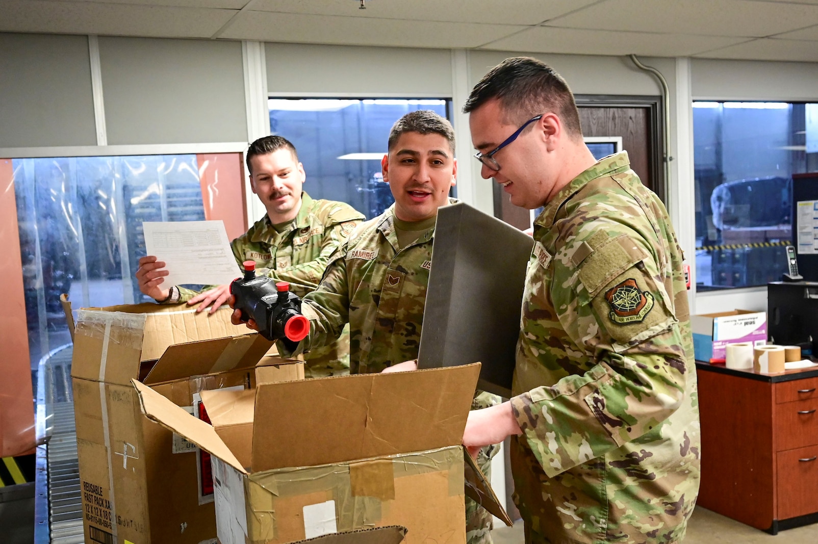 U.S. Air Force Airmen assigned to the 19th Logistics Readiness Squadron and 19th Aircraft Maintenance Squadron sort through unserviceable inventory at the Flight Service Center during a Maintenance-Supply Immersion Program event at Little Rock Air Force Base, Arkansas, Feb. 17, 2026. The hands-on training familiarized Airmen with each other’s processes to improve coordination and reduce delays in aircraft parts support.