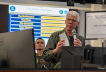 Adm. Karlk Thomas, commander, USFF, addressed Reserve Sailors from U.S. Fleet Forces, 2nd Fleet, and 4th Fleet at NWDC during MAKO Challenge 2026.