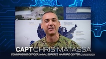 Capt. Chris Matassa, commanding officer, Naval Surface Warfare Center, Carderock Division, virtually addresses attendees during an Engineers Week event, “Transform Your Future,” Feb. 23, 2026.