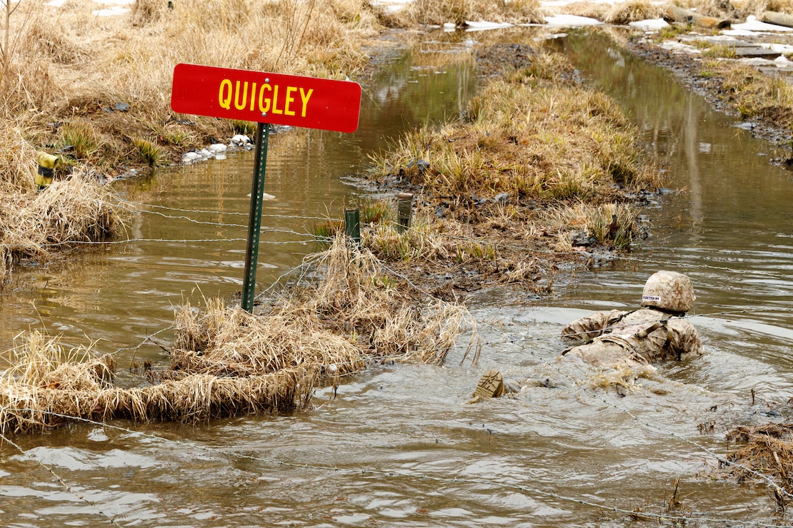 U.S. Marine Corps candidates with Officer Candidates Course 251 participate in the Combat Course at Marine Corps Base Quantico, Virginia, Feb. 18, 2026. The mission of Officer Candidates School is to educate and train officer candidates in Marine Corps knowledge and skills within a controlled and challenging environment, evaluating and screening individuals for the leadership, moral, mental, and physical qualities required for commissioning as Marine Corps officers. (U.S. Marine Corps photo by Cpl. Memphis Pitts)