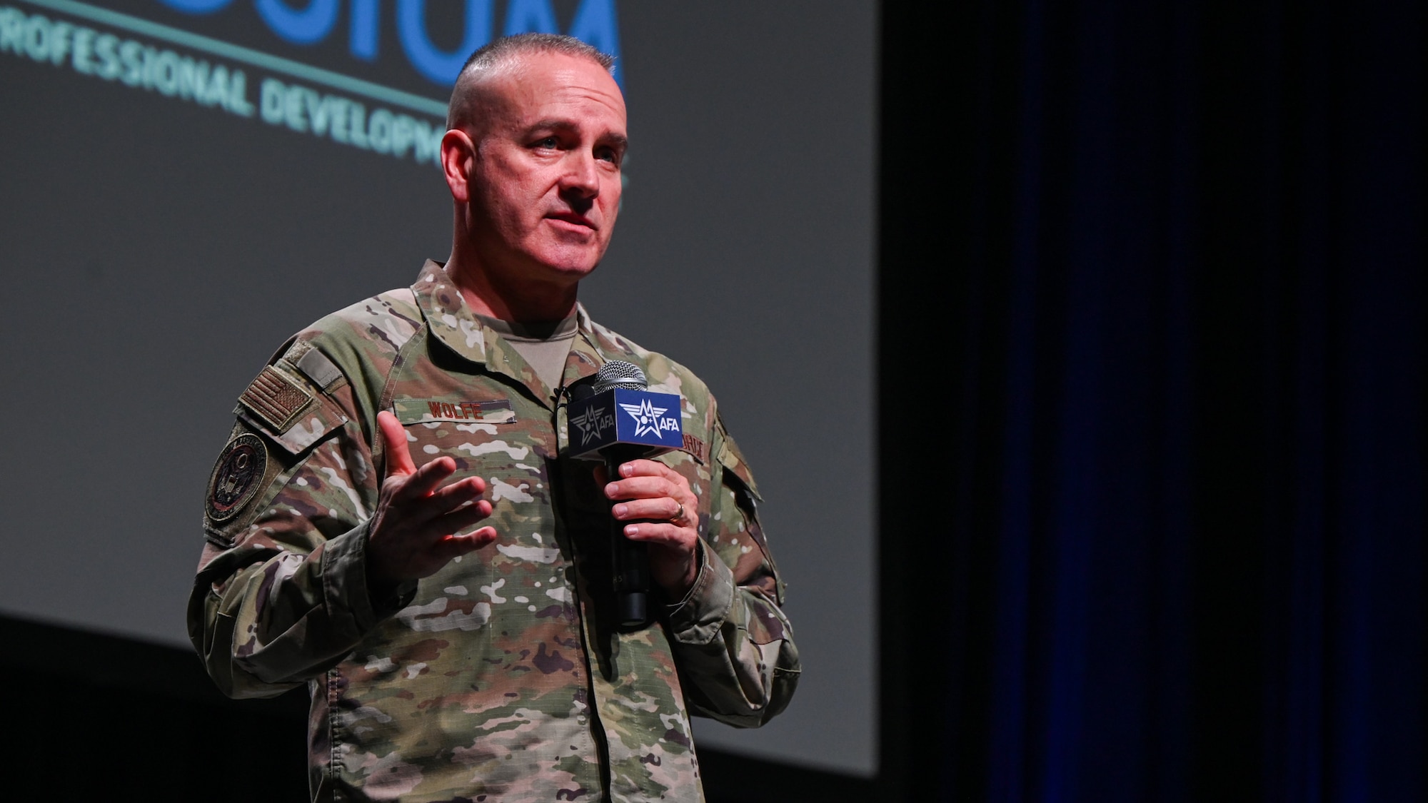 CMSAF David Wolfe speaks at the Air Force Association Warfare Symposium.