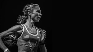 Capt. Jaci Smith, an Aircraft Analysis Squadron analyst, competes during a race while representing the U.S. Air Force. Smith will now bring this record of high-level success to the world stage as she competes for the U.S. Armed Forces in the Conseil International du Sport Militaire World Military Cross Country Championship. (Courtesy photo provided by Capt. Jaci Smith)