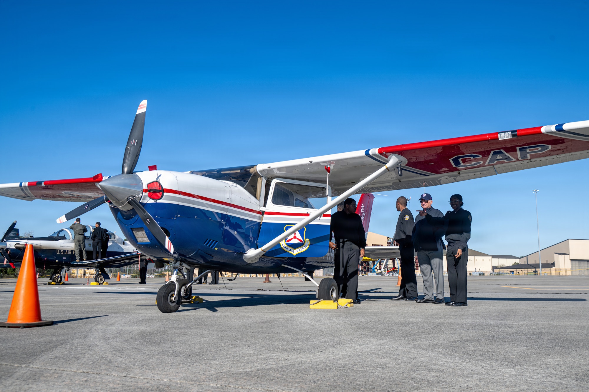A Civil Air Patrol propeller plane during the Salute Our Aviation Roots (SOAR) static display at Moody Air Force Base, Georgia, Feb. 24, 2025. SOAR is a way for schools to interact with the Air Force and their equipment. (U.S. Air Force photo by Airman 1st Class Noah Noonan)