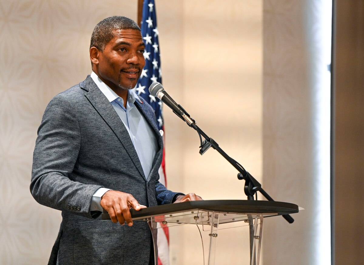 Saint Kitts and Nevis Prime Minister Dr. Terrance Drew provides remarks during the Lesser Antilles Medical Assistance Team (LAMAT) 2026 opening ceremony, in Basseterre, Saint Kitts on Feb. 22, 2026. LAMAT 2026 is part of U.S. Southern Command’s broader health security cooperation engagement efforts across the Caribbean and Latin America. These engagements enhance medical readiness while strengthening trusted partnerships that contribute to a safer and more prepared hemisphere. (U.S. Air Force Photo by Staff Sgt. Dakota Carter)