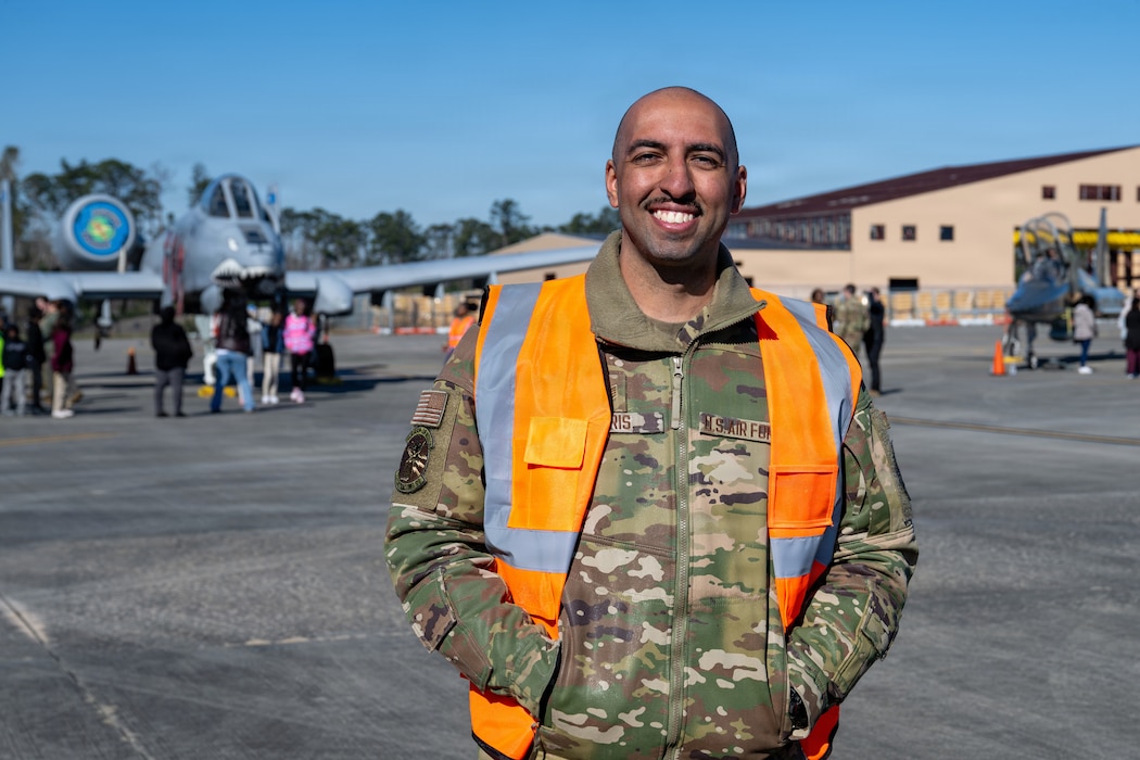 A U.S. Air Force Airman assigned to the 23d Wing poses for a portrait photo during Saluting Our Aviation Roots at Moody Air Force Base, Georgia, Feb. 25, 2026. SOAR celebrates the legacy and accomplishments of Airmen who have served at Moody Air Force Base. (U.S. Air Force photo by Airman 1st Class Rachel Howell)
