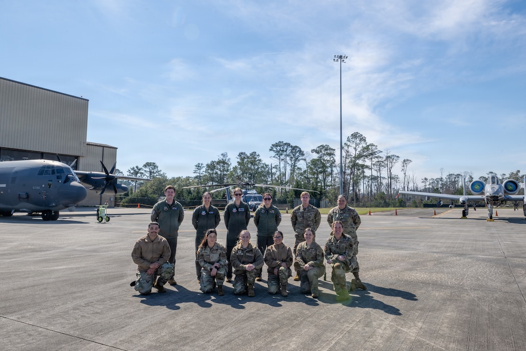 U.S. Air Force Airmen on the Saluting Our Aviation Roots (SOAR) planning team pose for a photo at Moody Air Force Base Georgia, Feb. 24, 2026. The planning team was instrumental in the success of the week-long event inspiring the next generation of aviators and leaders. (U.S. Air Force photo by Senior Airman Iain Stanley)