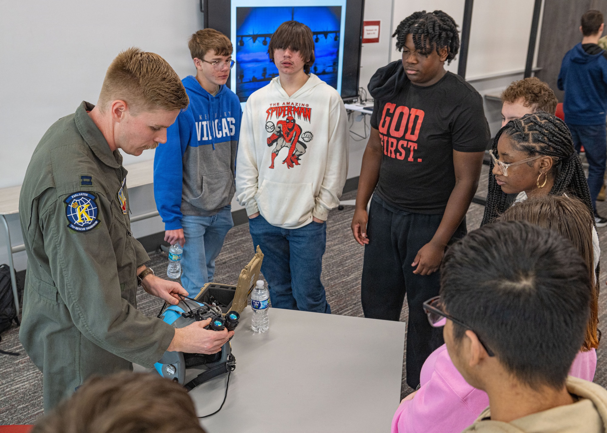 During Saluting Our Aviation Roots (SOAR) week in Valdosta, Airmen provided demonstration that gave students a closer look at the tools used during search and rescue operations.
