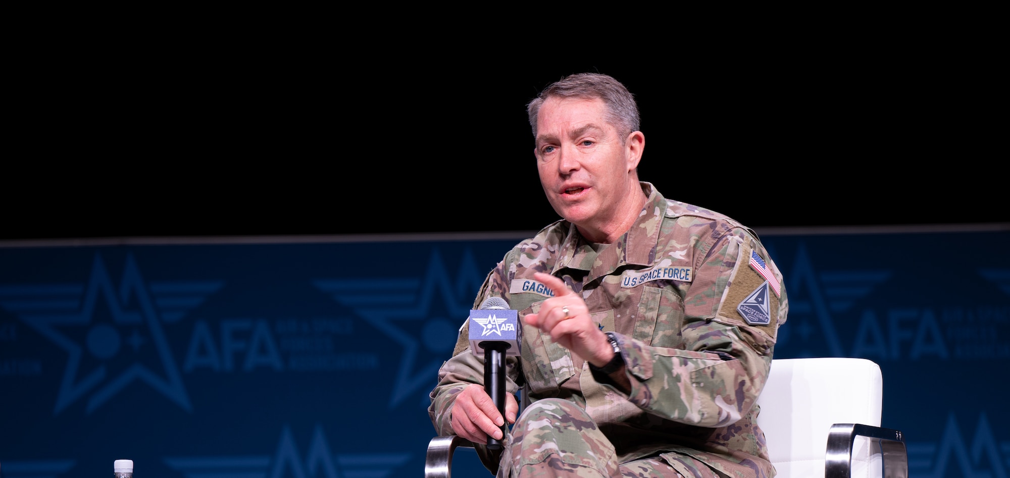 U.S. Space Force Lt. Gen. Gregory Gagnon, commander of U.S. Space Force Combat Forces Command, participates in a panel discussion in Aurora, Colo., Feb 25, 2026. (U.S. Space Force photo by Dave Grim)