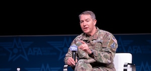 U.S. Space Force Lt. Gen. Gregory Gagnon, commander of U.S. Space Force Combat Forces Command, participates in a panel discussion in Aurora, Colo., Feb 25, 2026. (U.S. Space Force photo by Dave Grim)