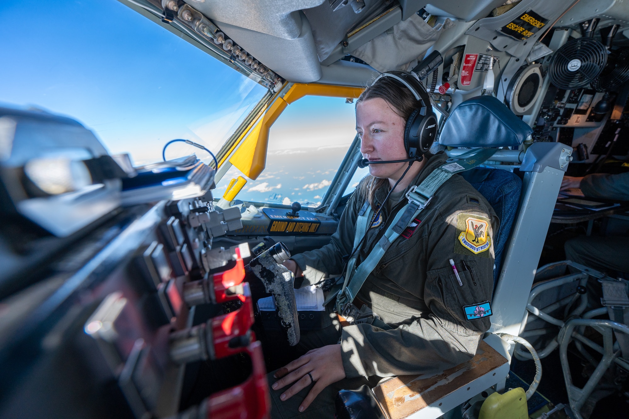 A pilot flies a KC-Stratotanker above the skies of the Pacific.