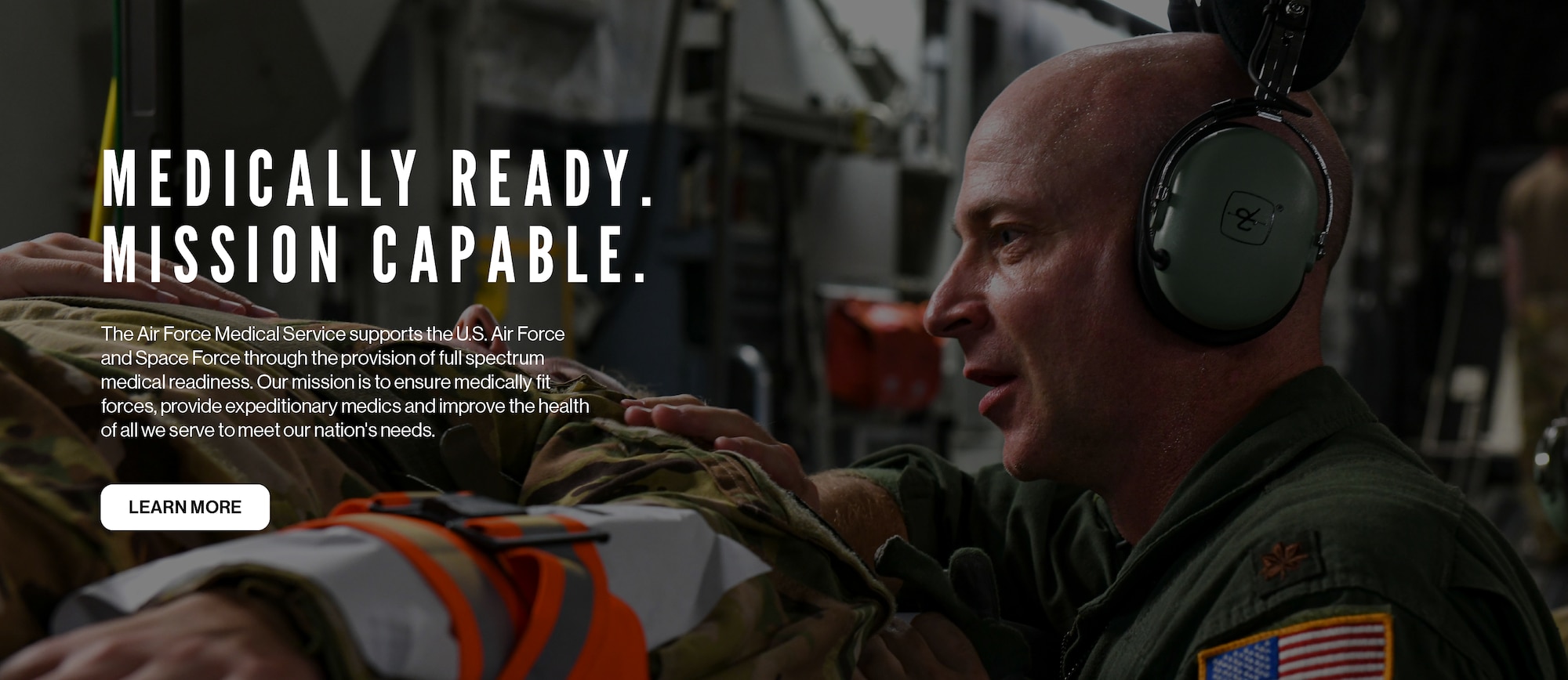 Graphic of an Airmen treating a patient and text.