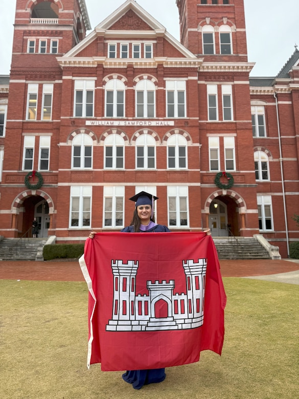 A. Gülce Büyük, Project Manager in the Military Section of USACE Sacramento District, celebrates her graduation with a Master of Science in Building Construction from Auburn University. The ceremony marked a significant milestone in her professional journey and commitment to advancing USACE's mission.