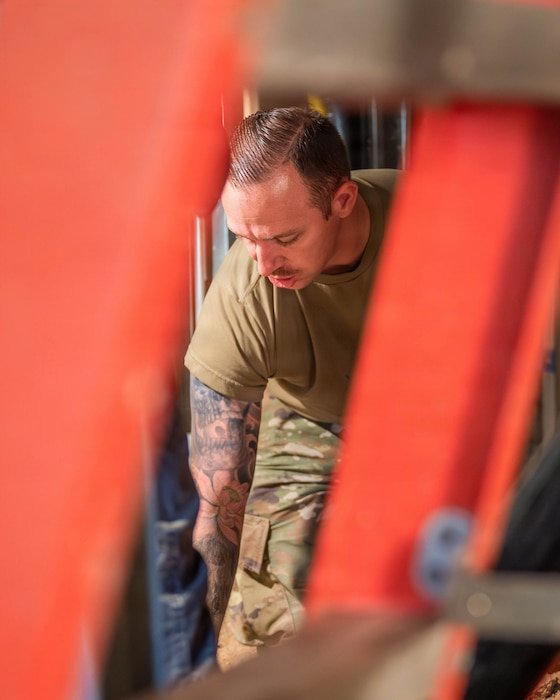 U.S. Air Force Staff Sgt. Alexander Bright, 56th Civil Engineer Squadron water fuels technician, prepares materials during upgrades at the 56th Fighter Wing’s Fire Station 2, Dec. 5, 2025, at the Luke Air Force Base, Arizona.
