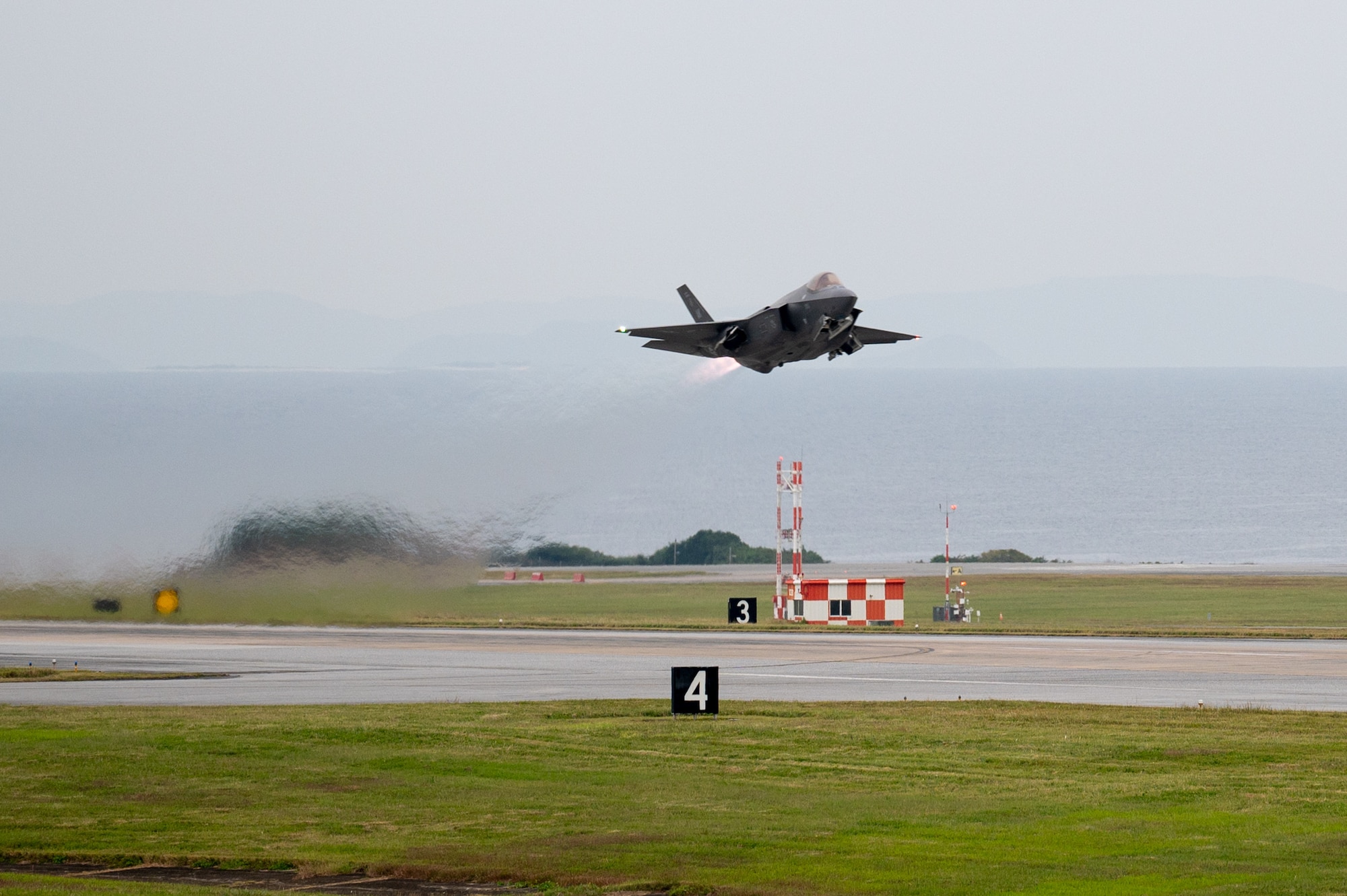 Aircraft taking off from the flightline.