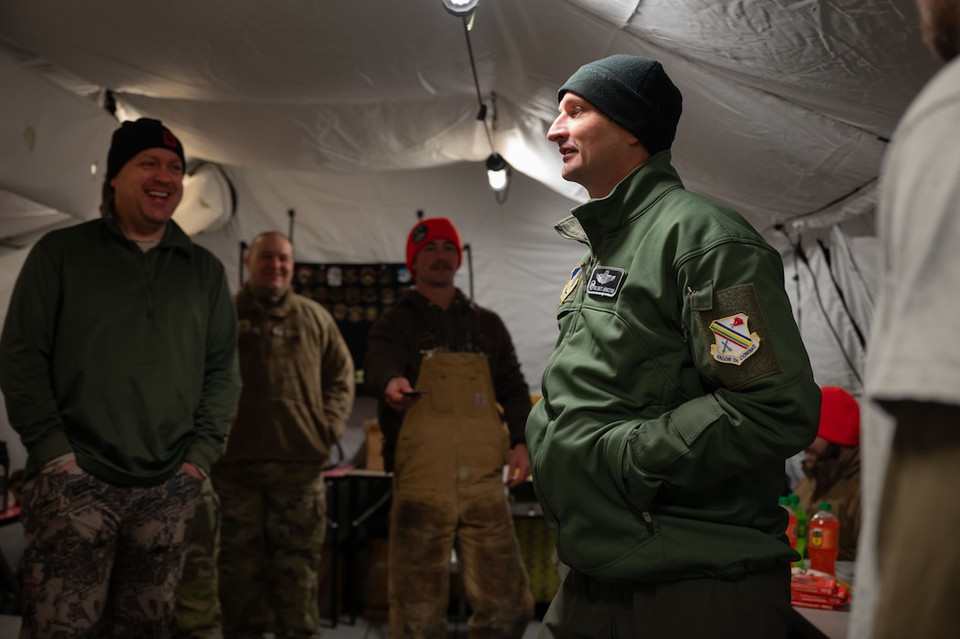 U.S. Air Force Col. Matthew Johnston, 354th Fighter Wing commander, visits senior leaders during Arctic Resiliency Training at Eielson Air Force Base, Alaska, Oct. 29, 2025.