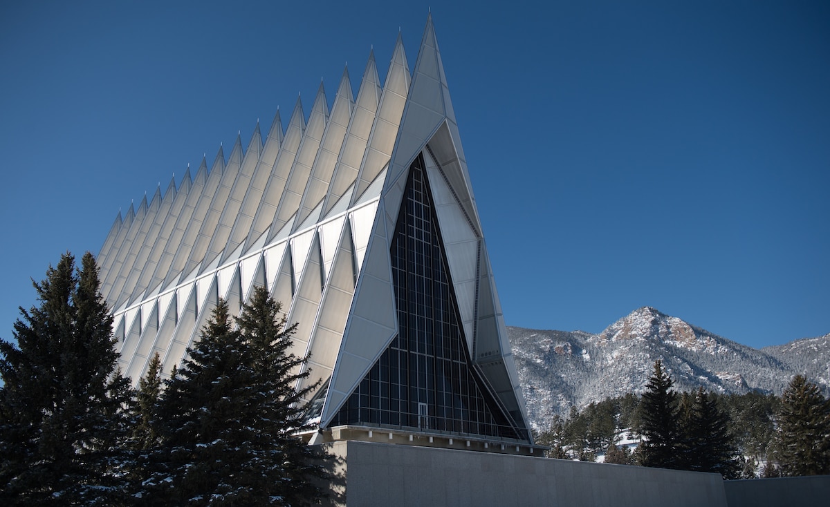 Built in 1963, the chapel serves as an inter-faith house of worship, and a haven where Airmen gain or build on their spiritual resilience and contributes to the Academy’s mission of building the character of cadets and developing future Air Force and Space Force leaders.
