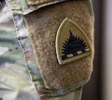 The Army National Guard patch is displayed on the sleeve of a District of Columbia National Guard Soldier supporting the D.C. Safe and Beautiful mission in Washington, D.C.
