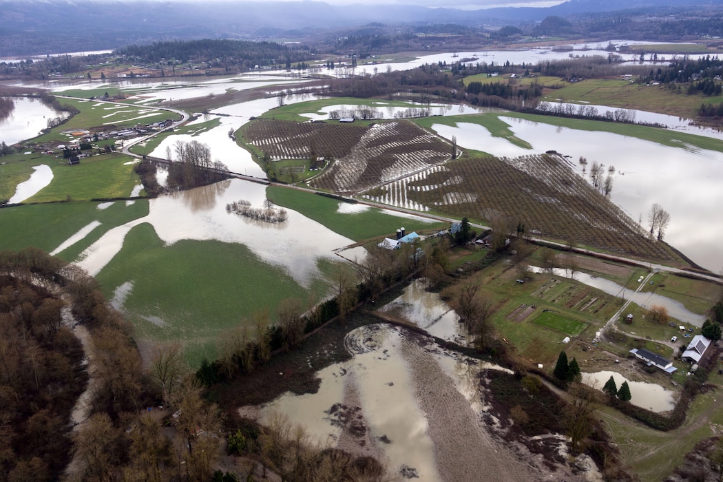 Photo of rivers that swelled in Northwest Washington, due to recent flood events in December 2025.