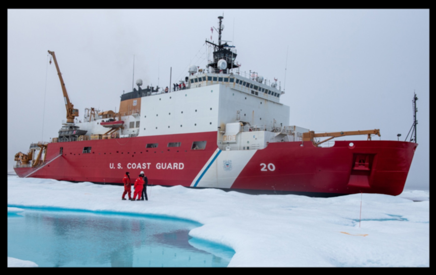U.S. Coast Guard Cutter Healy (WAGB 20) Healy and crew keep station alongside a multi-year ice floe for a science evolution in the Beaufort Sea, Aug. 9, 2023.