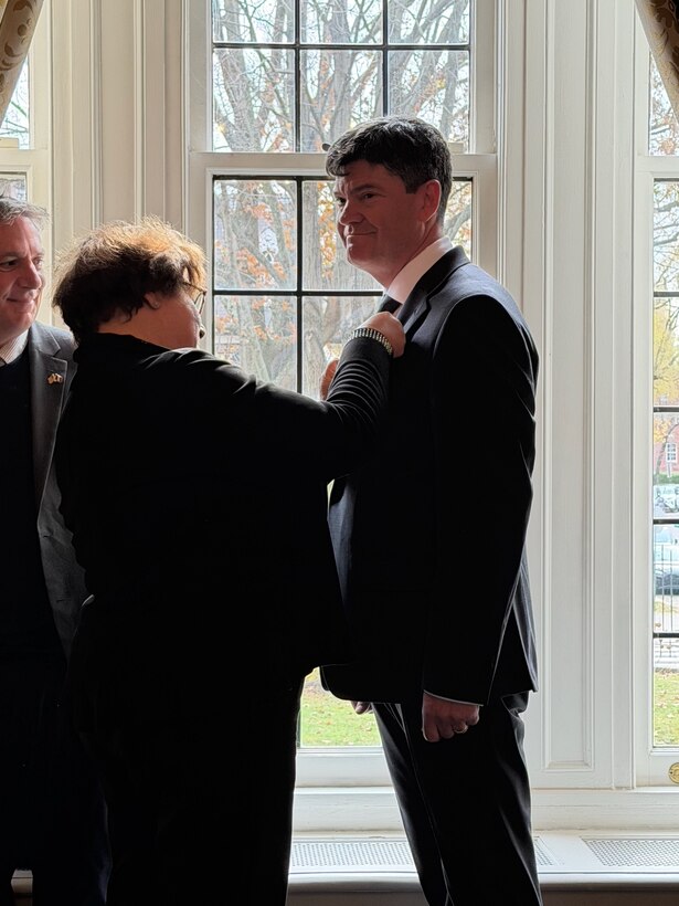Dr. Jude Sunderbruch, a former top civilian leader of the Air Force Office of Special Investigations, received France’s Medal for Internal Security (Gold Level), from Minister-Counselor Agnès von der Mühll, Dec. 8, 2025.