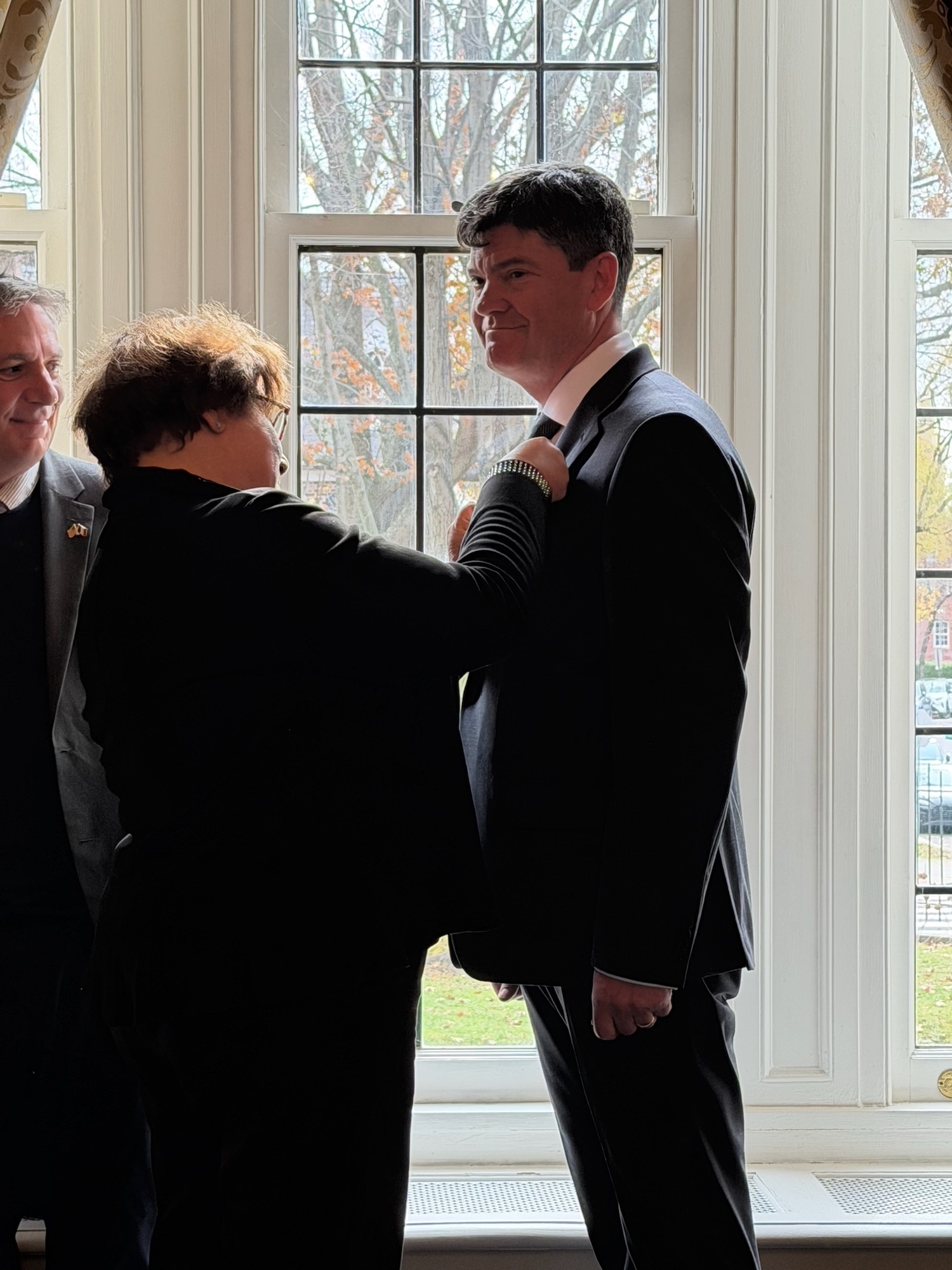 Dr. Jude Sunderbruch, a former top civilian leader of the Air Force Office of Special Investigations, received France’s Medal for Internal Security (Gold Level), from Minister-Counselor Agnès von der Mühll, Dec. 8, 2025.