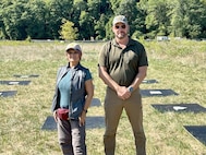 The U.S. Naval Research Laboratory (NRL) launched a groundbreaking remote sensing experiment, Coastal Hyperspectral Reflectance Object Material Analysis (CHROMA), Sept. 4-19, 2025, designed to accelerate the application of artificial intelligence (AI) in hyperspectral imaging and strengthen environmental intelligence and resource management capabilities across the Department of War and the wider scientific community. NRL’s CHROMA Project Lead Katarina Doctor, Ph.D., and Scott Ramsey, Head of the NRL Signature Technology Office, stand with ground targets used in the experiment. The panels contain specific rock and mineral samples to act as known reference points for the sensors. (U.S. Navy photo)