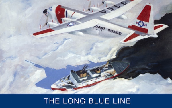 The Coast Guard has conducted the International Ice Patrol (IIP) since 1913 in order to detect icebergs in North Atlantic shipping lanes and warn shipping accordingly. Artwork created by Linda Cheek.
