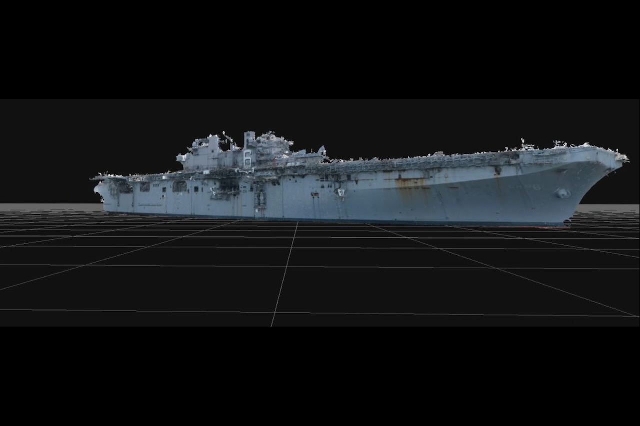 A digital model of a military ship.