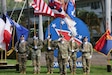 Members of the U.S. Army Pacific color guard present the U.S. and Australian national colors, the Hawaii state flag, and U.S. Army service flags during a Flying V ceremony at historic Palm Circle, Fort Shafter, Hawaii, Jan. 6, 2025.