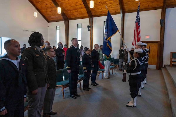 251216-N-JC800-1003 YORKTOWN, Virginia (Dec. 16, 2025) - The Tri-Service Optician School colorguard parades the colors during the graduation ceremony for the TOPS Class 25010, Dec. 16. (U.S. Navy photo by Mass Communication Specialist 1st Class Heath Zeigler/Released)