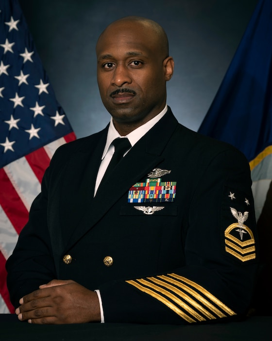 220426-N-N1526-1001 FALLS CHURCH, Va. (April 26, 2022) Master Chief Hospital Corpsman Hansen Q. LaFoucade, the deputy director of the Hospital Corps assigned to U.S. Navy Bureau of Medicine and Surgery, poses for an official portrait. LaFoucade, a native of Harlem, New York, assumed his current position at BUMED in August 2023. The Navy Medicine Enterprise's 44,000+ talented and ready forces optimize health readiness, deliver quality healthcare, and provide global expeditionary medical support to warfighters. (U.S. Navy photo)